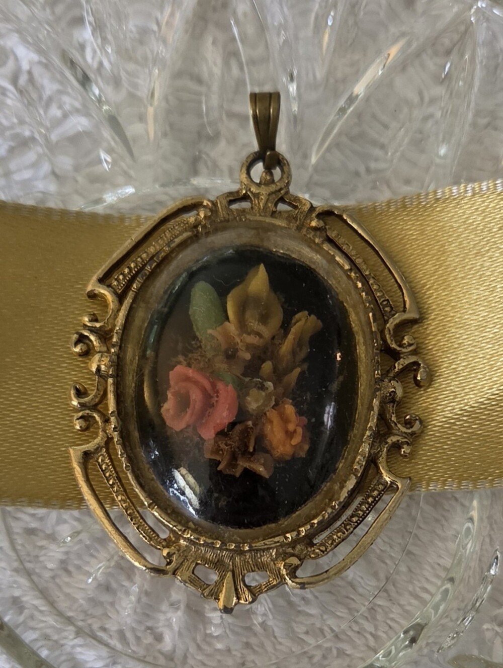 Vtg Mid Century Pendant Lot 2pc Dome Cameo W Germany Damascene Style Floral - Picture 3 of 7